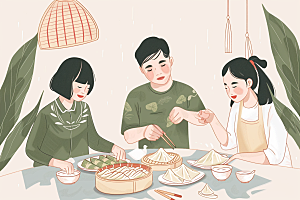 端午包粽子美食小吃插画