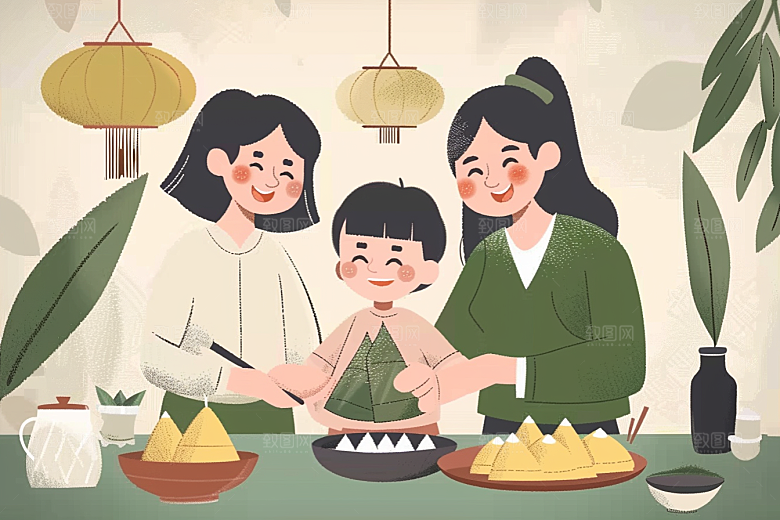 端午包粽子传统文化小吃插画