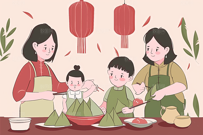 端午包粽子传统文化习俗插画