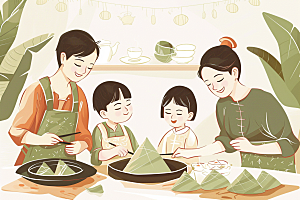 端午包粽子节日氛围习俗插画