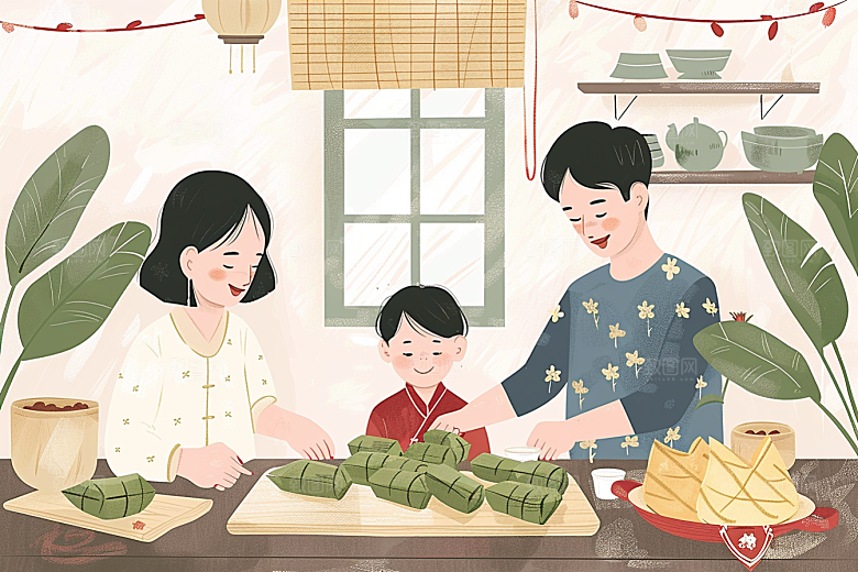 端午包粽子节日氛围习俗插画