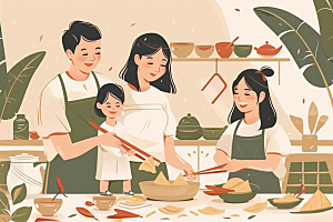 端午包粽子美食端午节插画