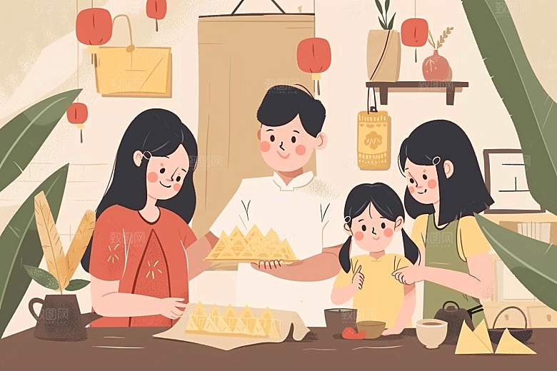 端午包粽子美味习俗插画