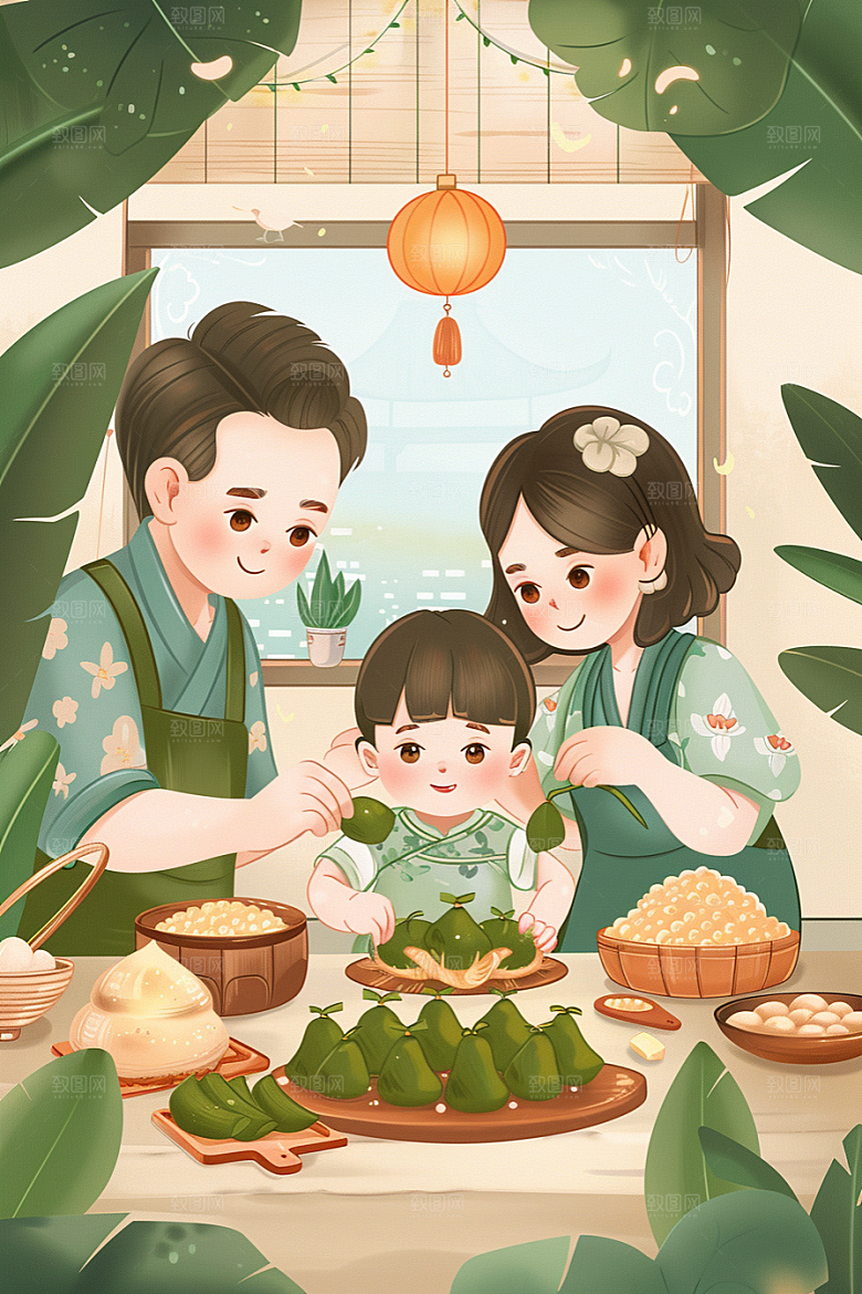 端午包粽子节日氛围端午节插画