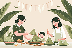 端午包粽子节日氛围传统文化插画