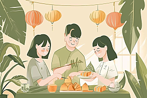 端午包粽子传统文化高清插画