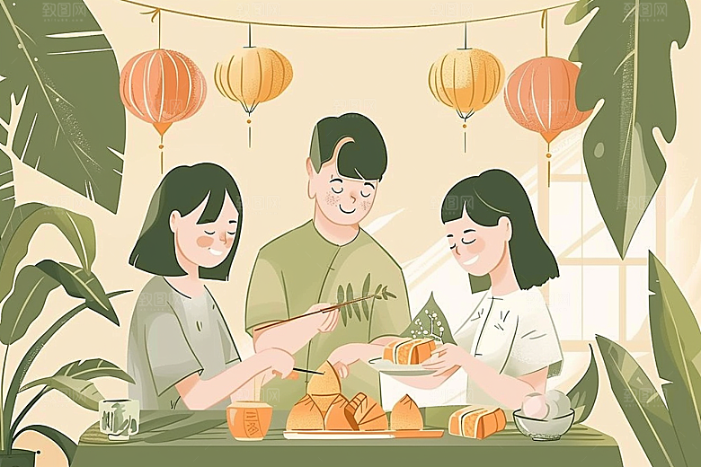 端午包粽子传统文化高清插画