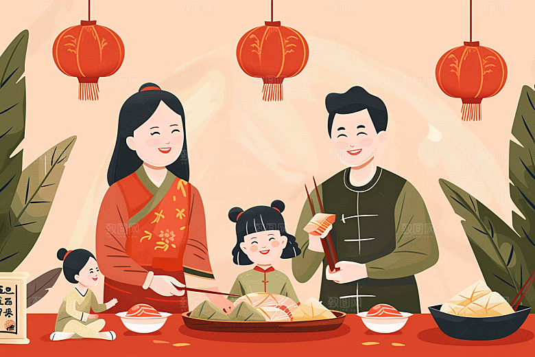 端午包粽子节日节日氛围插画