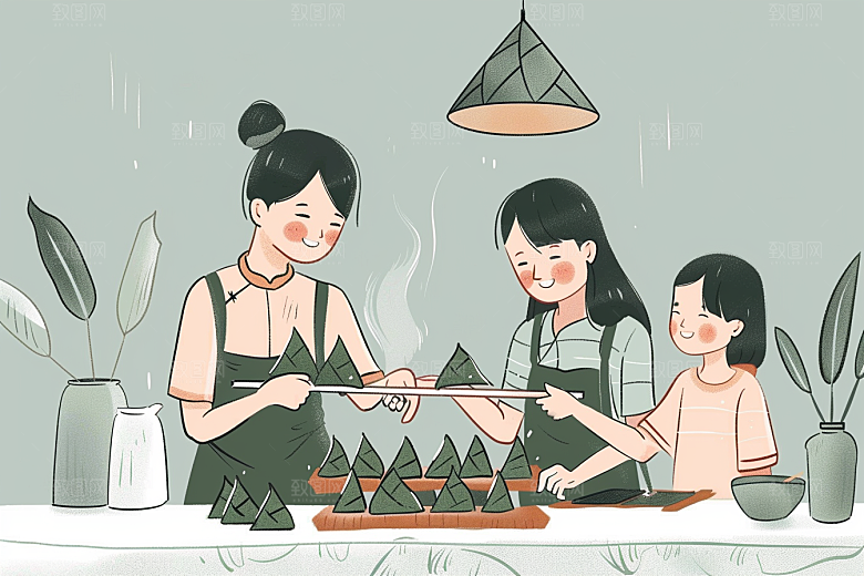 端午包粽子美味端午节插画