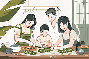 端午包粽子节日传统文化插画