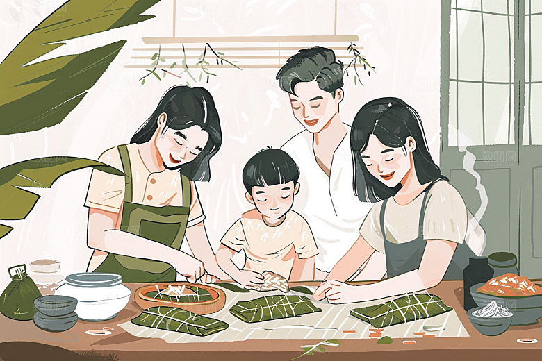 端午包粽子节日传统文化插画