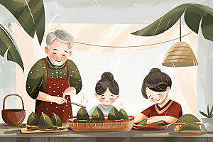 端午包粽子端午节节日插画