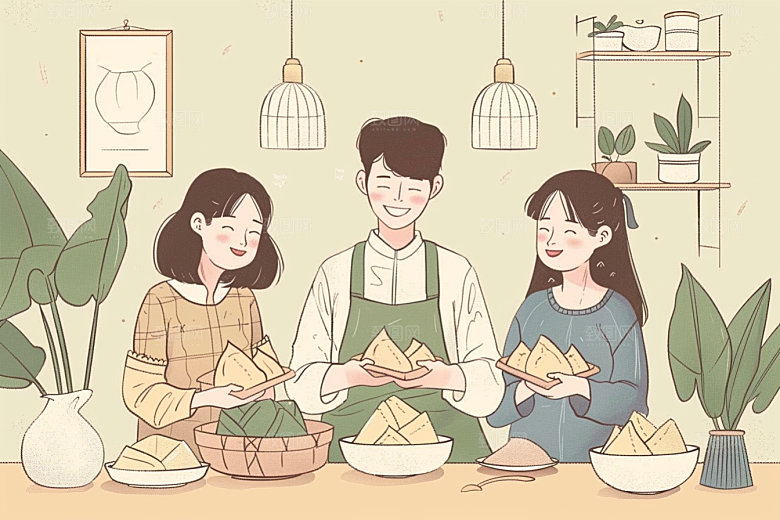 端午包粽子节日氛围传统文化插画