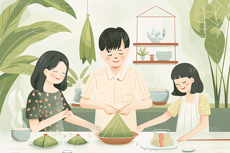 端午包粽子节日习俗插画
