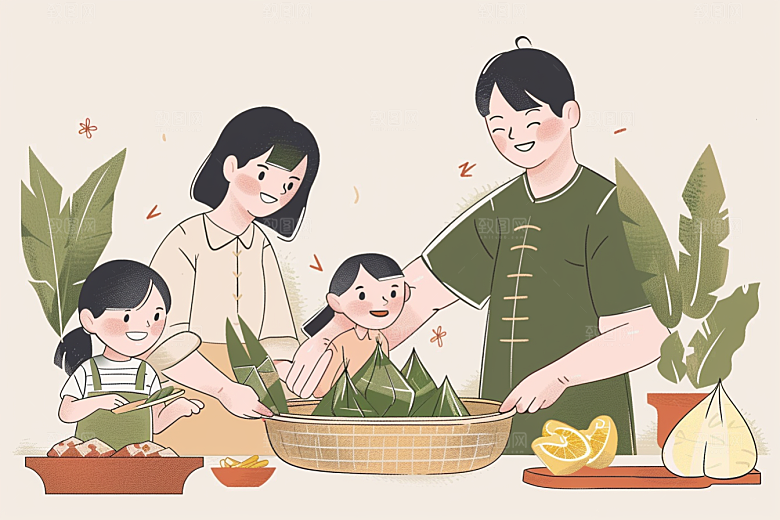 端午包粽子美食节日插画