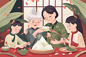 端午包粽子美味节日插画