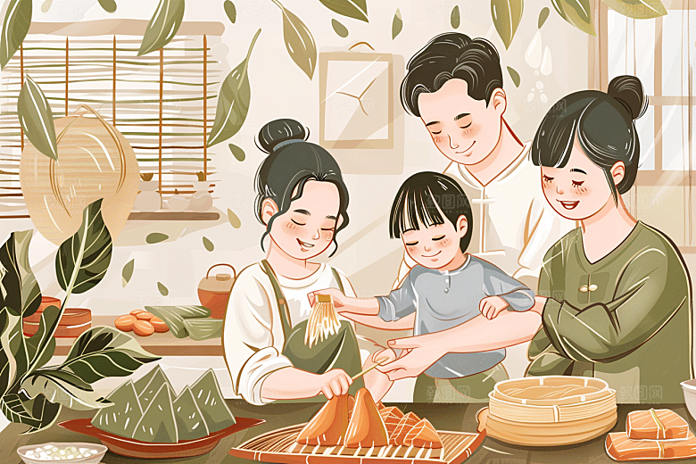 端午包粽子高清端午节插画