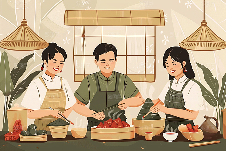 端午包粽子小吃端午节插画