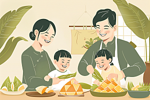 端午包粽子美味传统文化插画