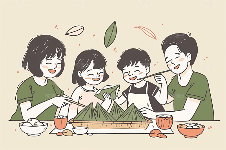 端午包粽子幸福美食插画