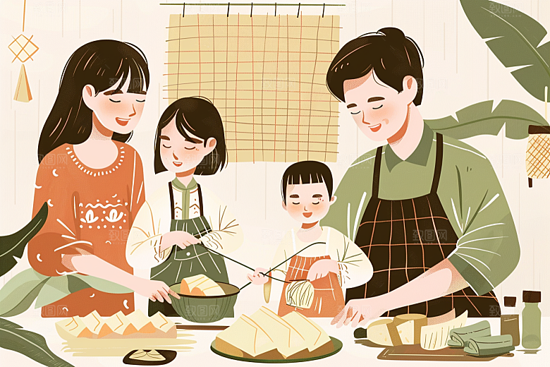 端午包粽子美味美食插画