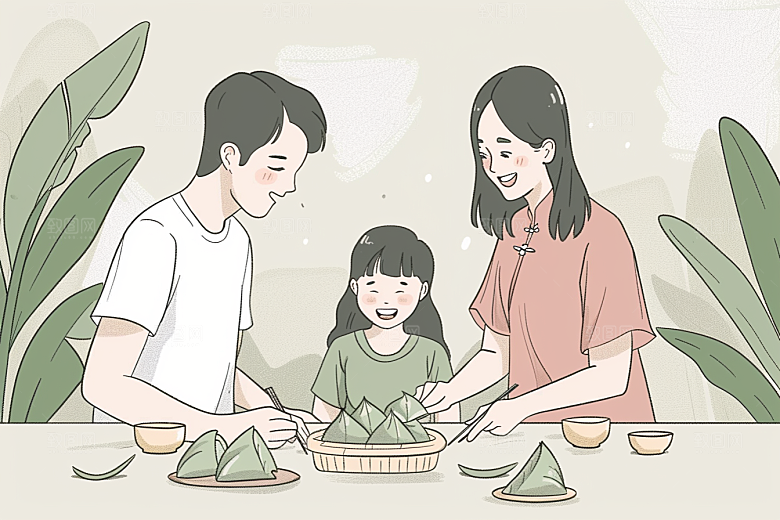端午包粽子糯米手绘插画