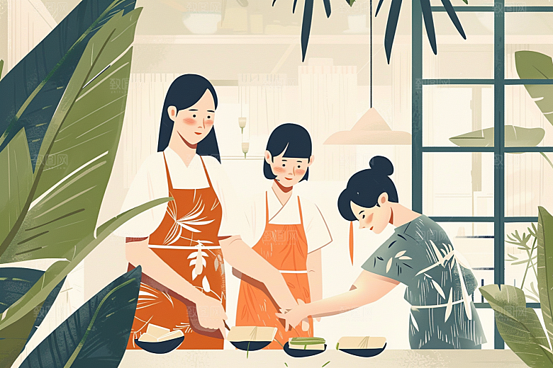 端午包粽子高清传统文化插画