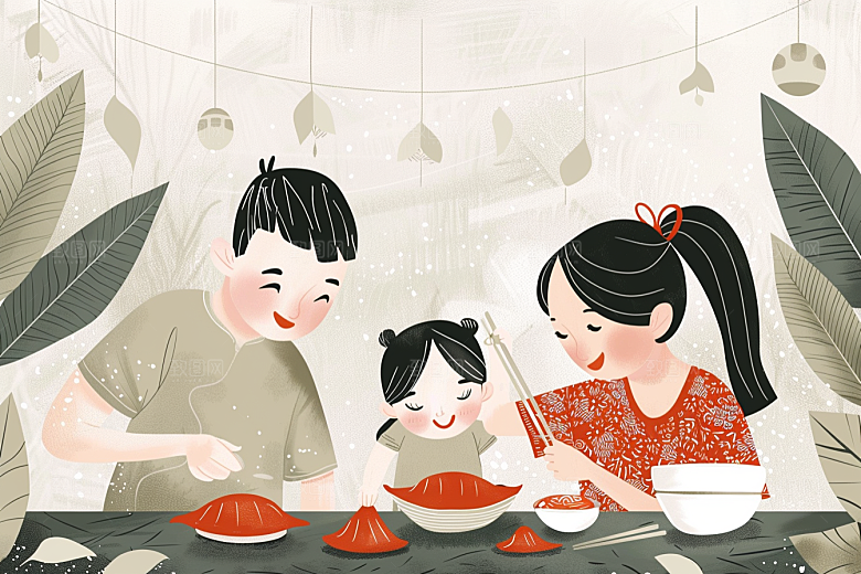 端午包粽子小吃习俗插画