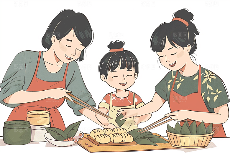 端午包粽子糯米传统文化插画