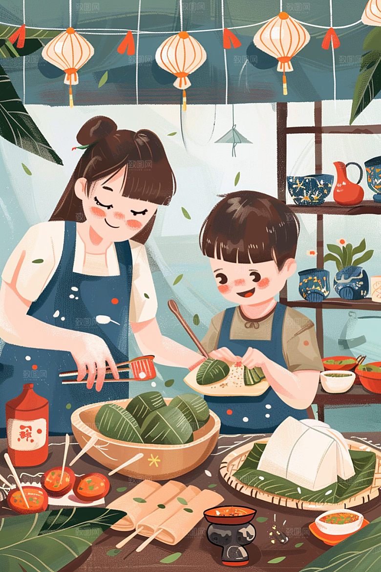 端午包粽子端午节美味插画
