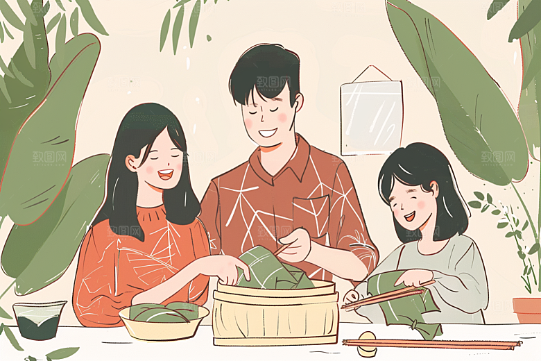 端午包粽子节日粽叶插画