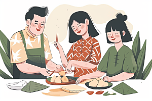 端午包粽子糯米美味插画