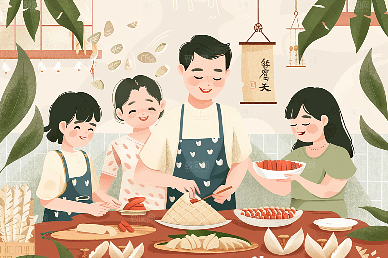 端午包粽子节日节日氛围插画
