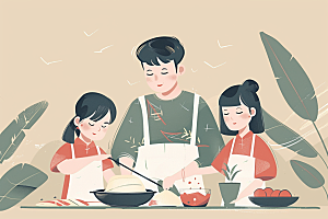 端午包粽子小吃糯米插画