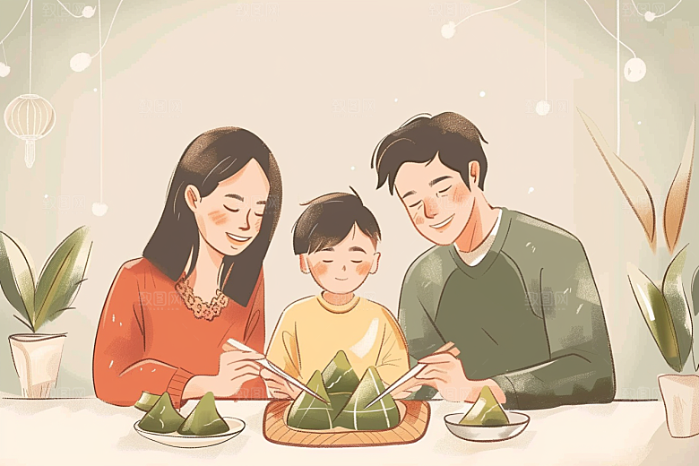 端午包粽子节日氛围端午节插画