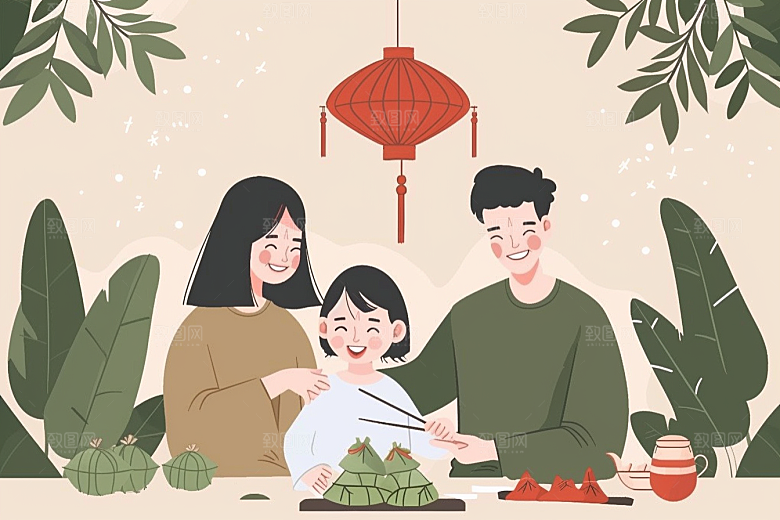 端午包粽子美味高清插画