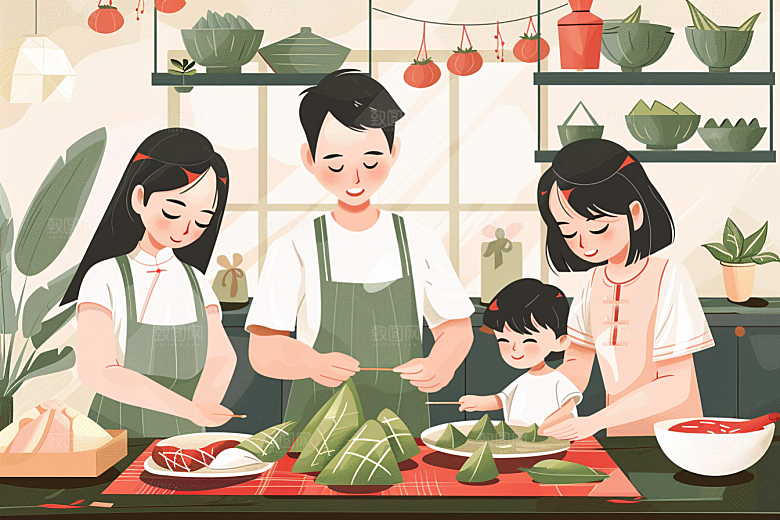 端午包粽子节日氛围习俗插画