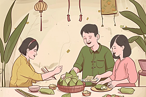 端午包粽子传统文化粽叶插画