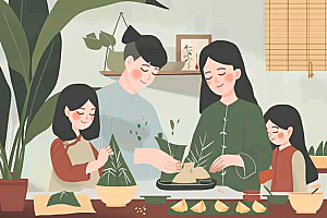 端午包粽子传统文化节日氛围插画