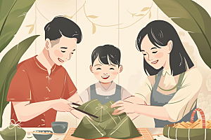 端午包粽子传统文化小吃插画