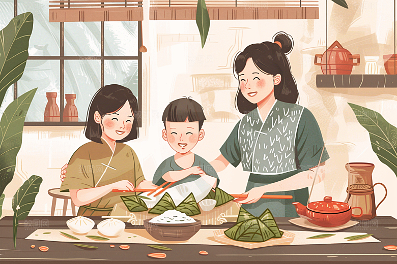端午包粽子节日氛围传统文化插画