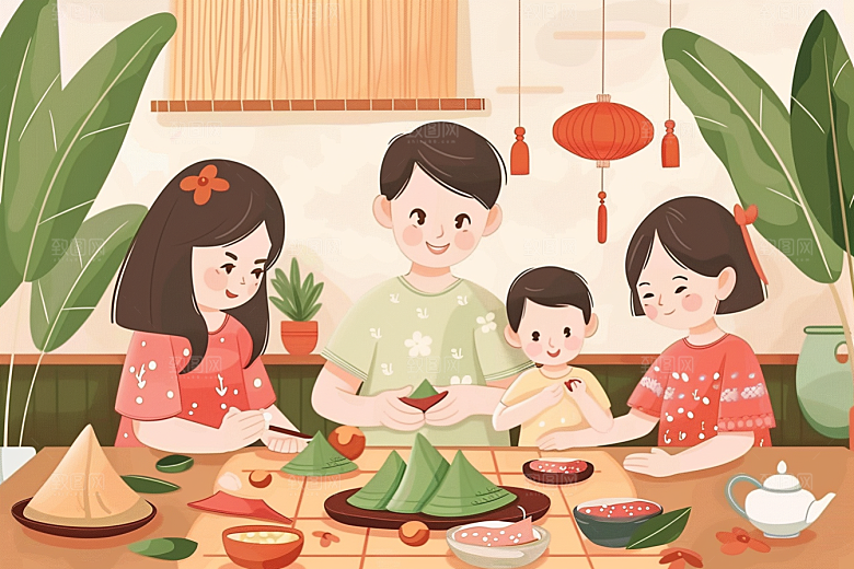 端午包粽子传统文化节日氛围插画