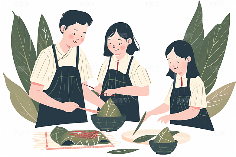 端午包粽子节日氛围糯米插画