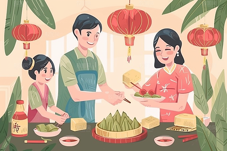 端午包粽子端午节高清插画