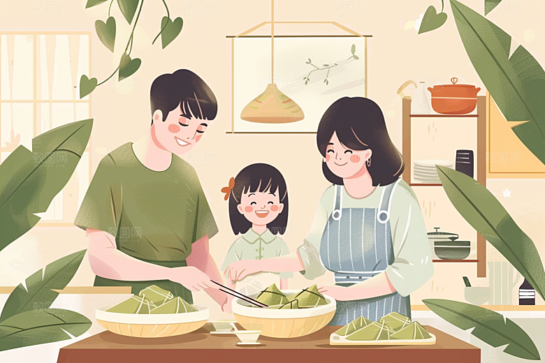 端午包粽子节日粽叶插画
