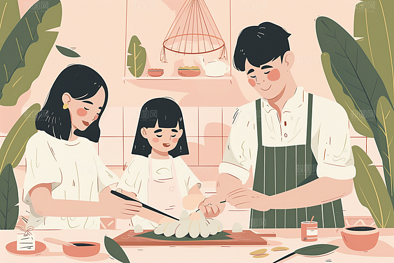 端午包粽子节日氛围传统文化插画