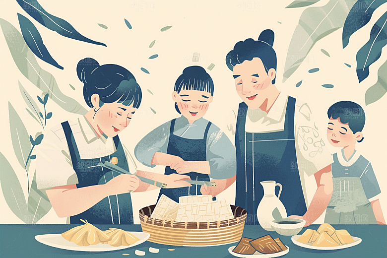 端午包粽子幸福糯米插画