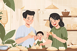 端午包粽子习俗端午节插画