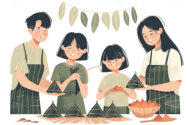 端午包粽子美味糯米插画