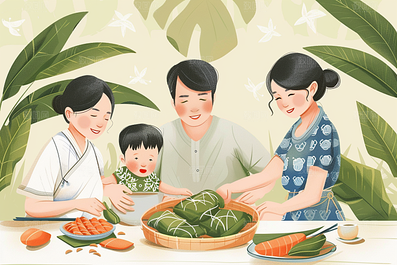 端午包粽子节日氛围节日插画